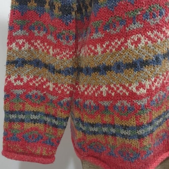 CLAUDIA D NORDIC INSPIRED KNIT SWEATER ROLLED COLLAR CUFFS HEM WOOL BLEND SIZE M - Picture 4 of 11